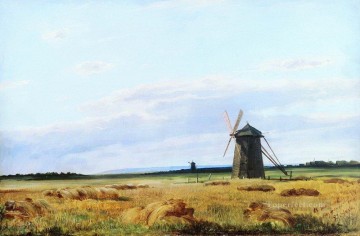  1861 Pintura al %c3%b3leo - Molino de viento en el campo 1861 paisaje clásico Ivan Ivanovich